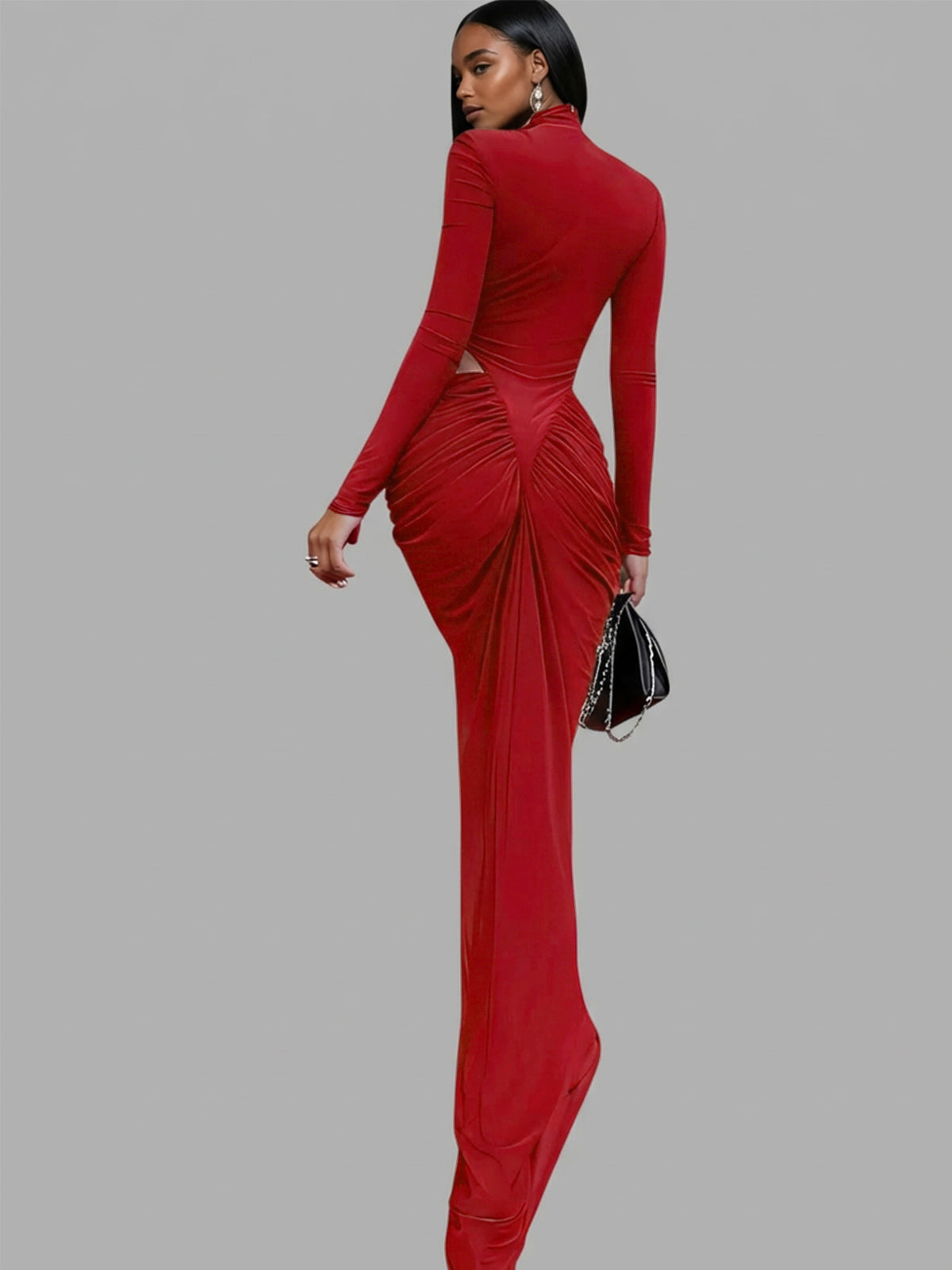 Dualux High Neck Cutout Maxi Dress In Red