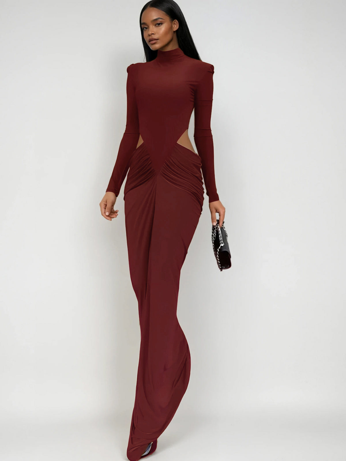 Dualux High Neck Cutout Maxi Dress In Wine
