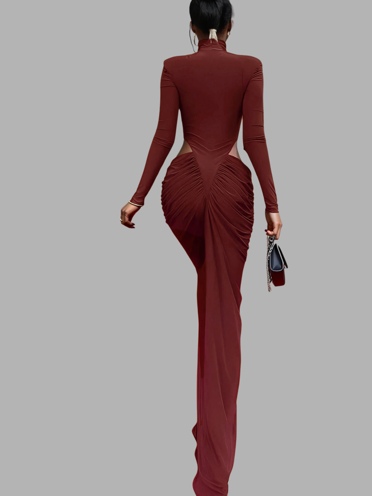 Dualux High Neck Cutout Maxi Dress In Wine