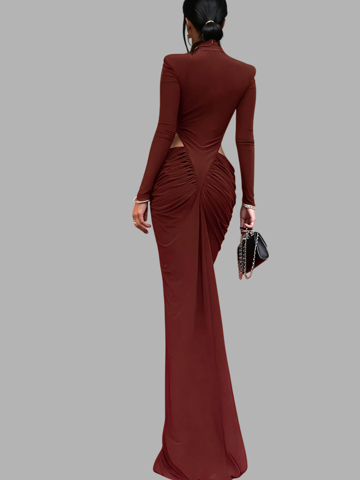 Dualux High Neck Cutout Maxi Dress In Wine