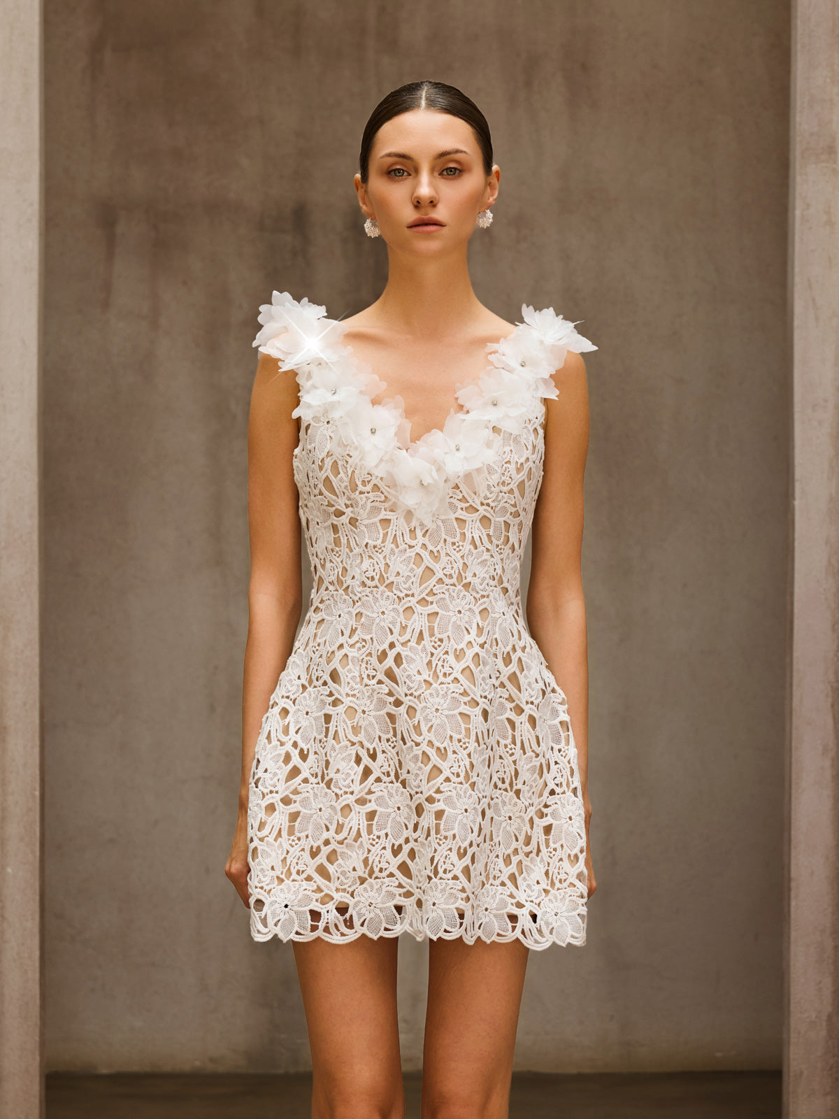 Dwojra V Neck Flower Embroidered Mini Dress