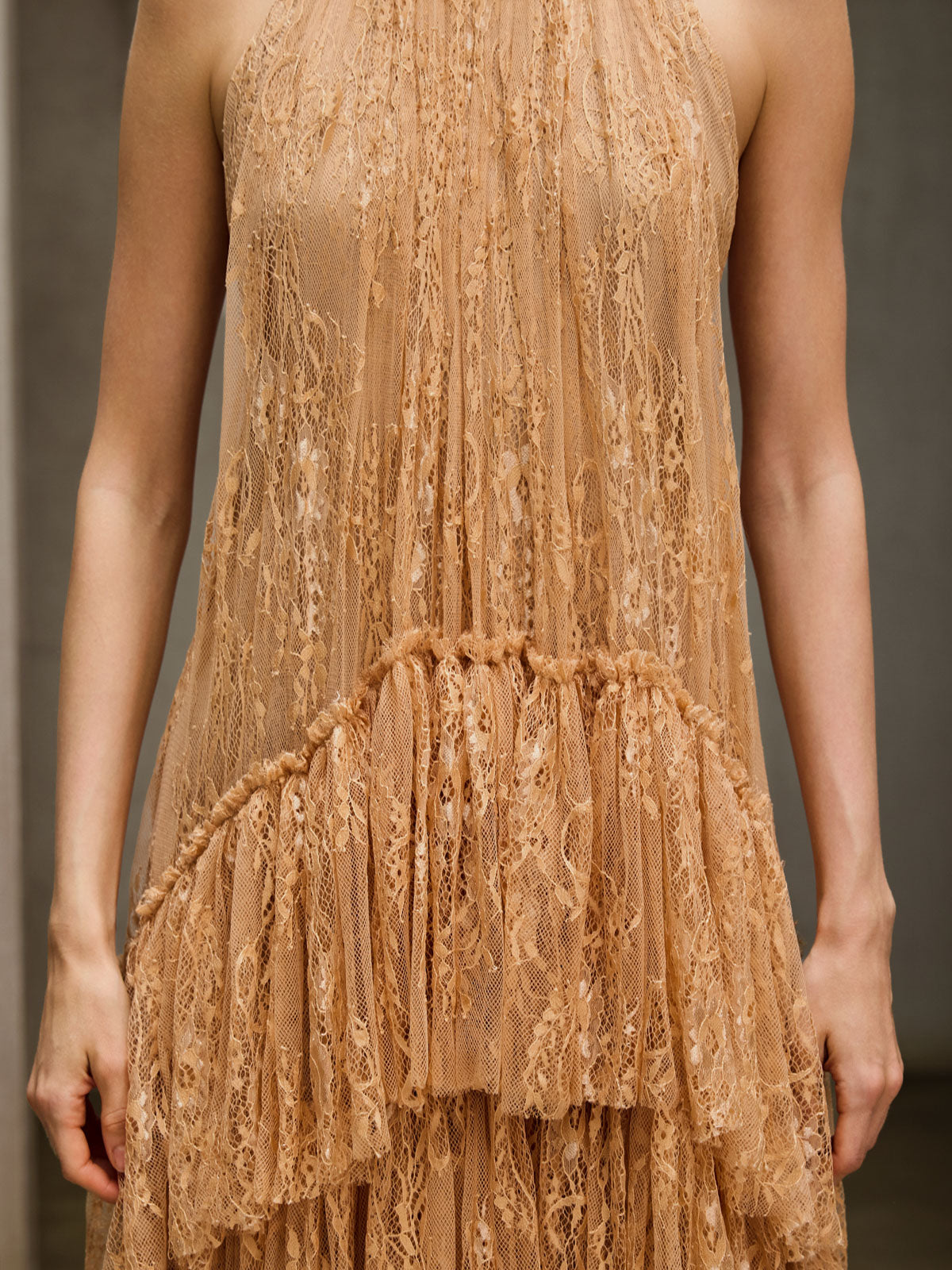 Dyan Halterneck Tulle Maxi Dress In Apricot