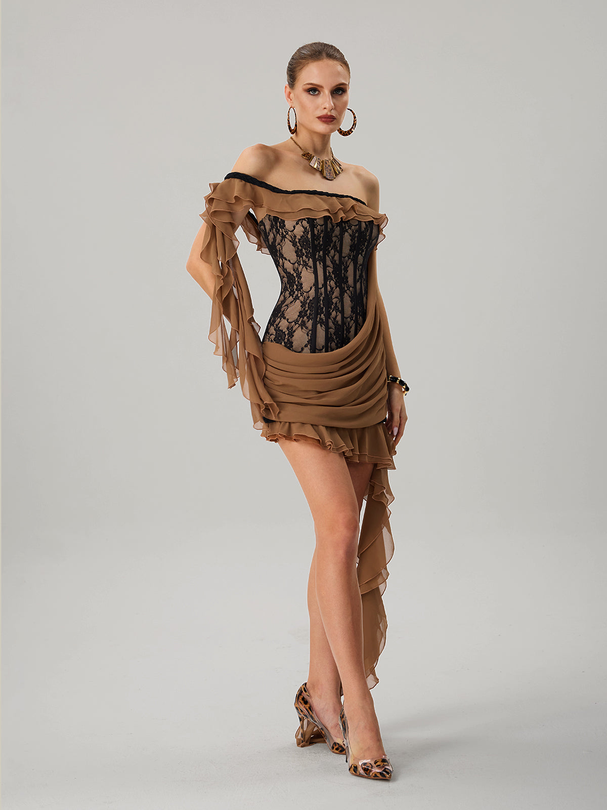 Dyphonia Strapless Lace Ruffle Mini Dress