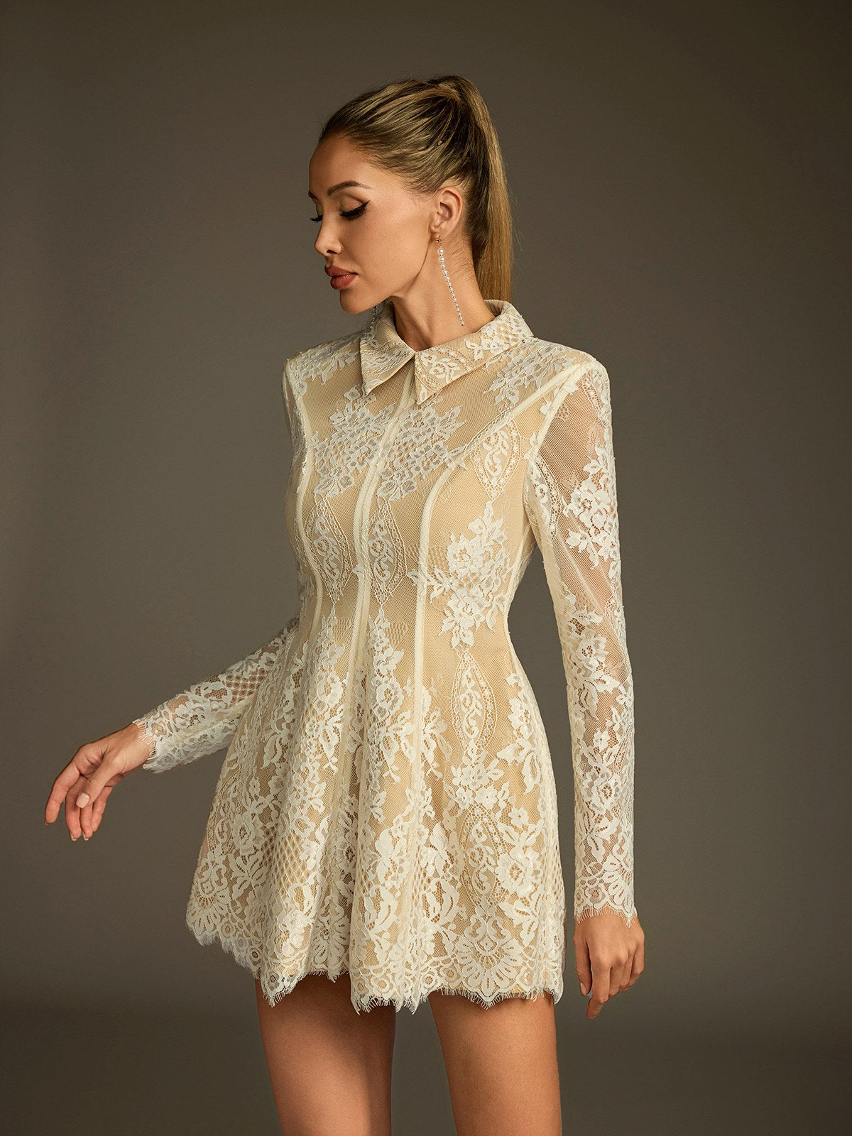 Dyriel Folded Collar Lace Mini Dress