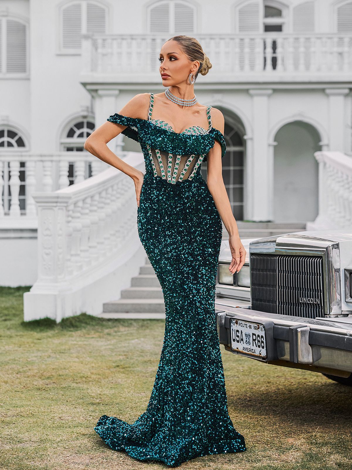 Dyvora Spaghetti Embellished Maxi Dress