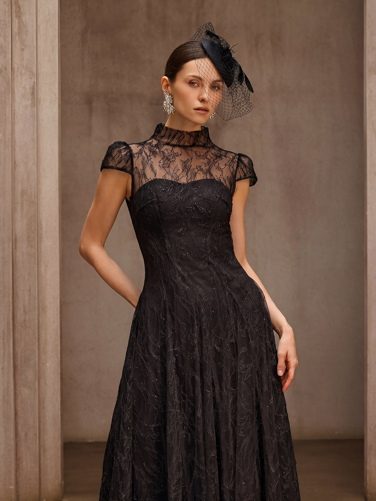 Dyzma Sequin Lace Midi Dress In Black
