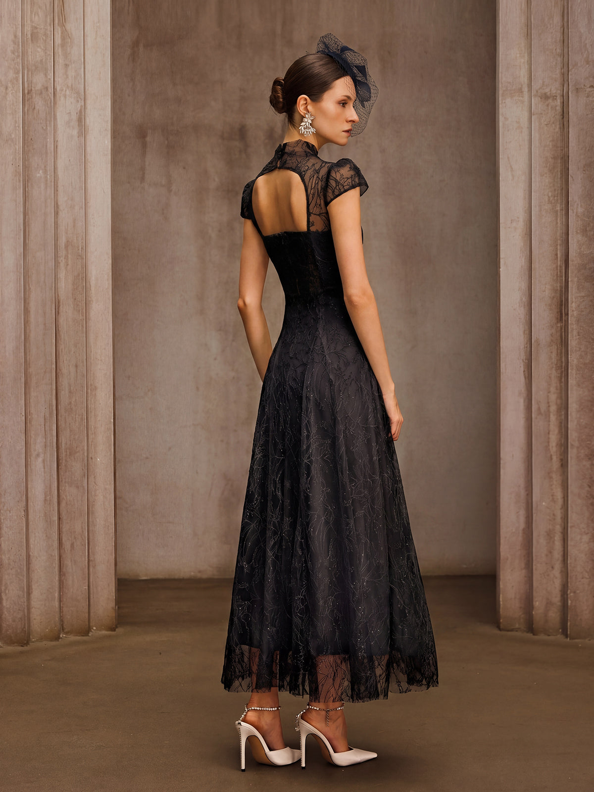 Dyzma Sequin Lace Midi Dress In Black
