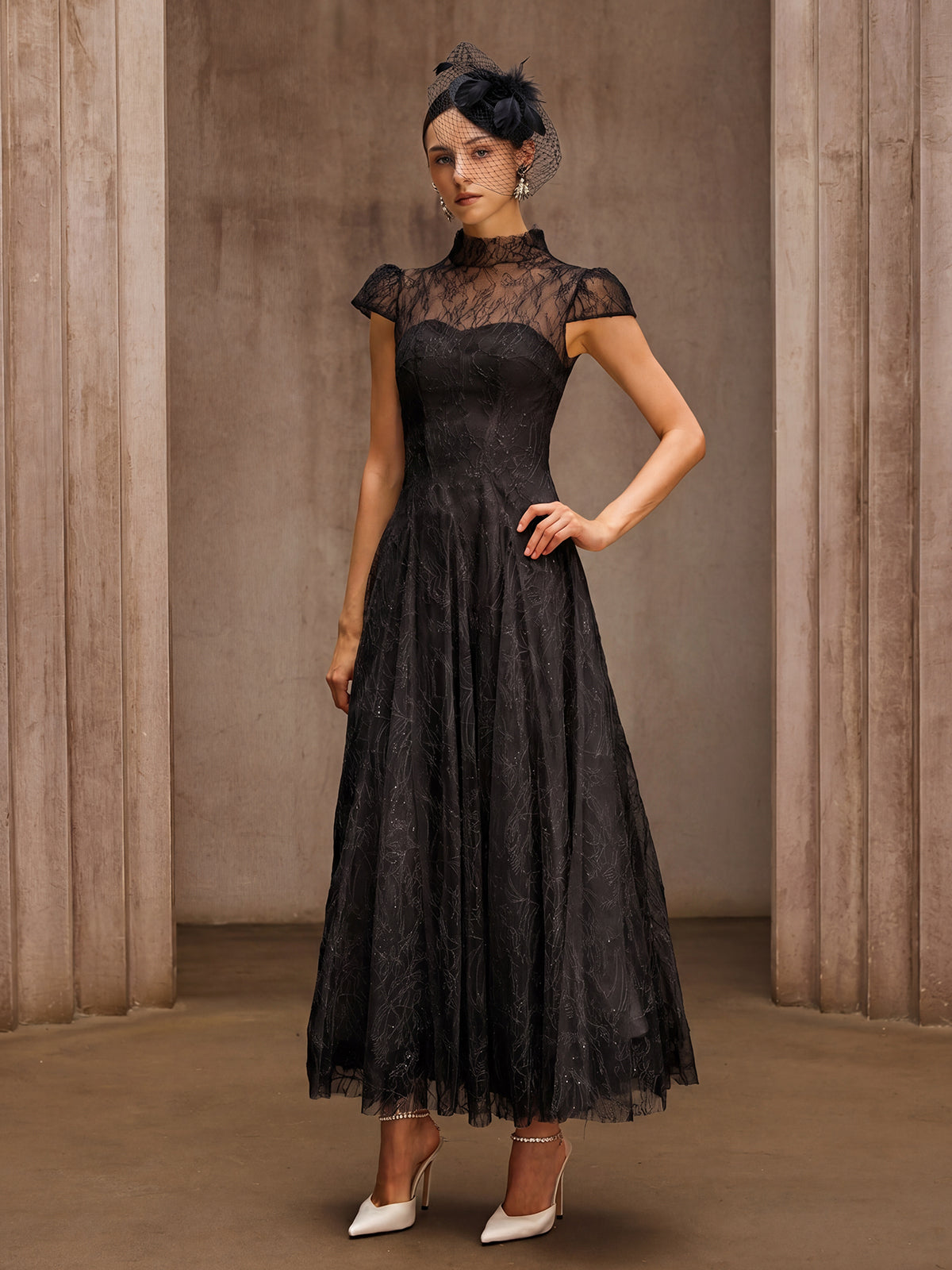 Dyzma Sequin Lace Midi Dress In Black