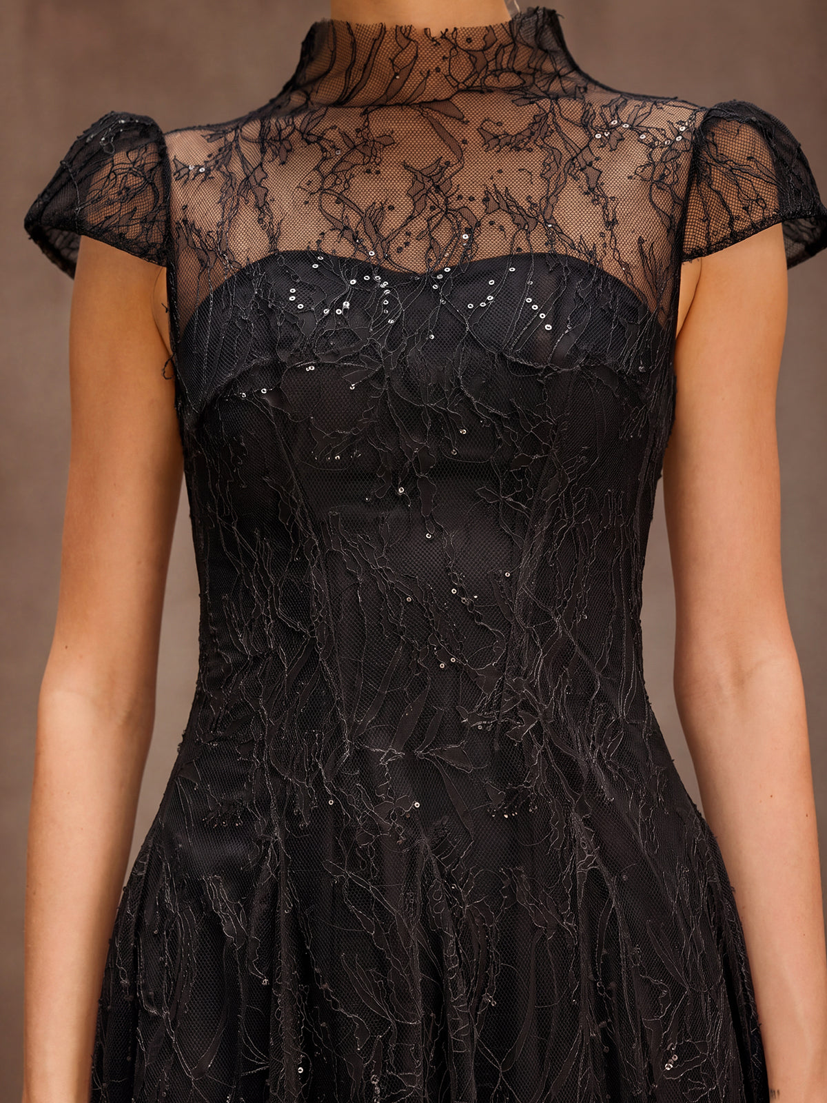 Dyzma Sequin Lace Midi Dress In Black