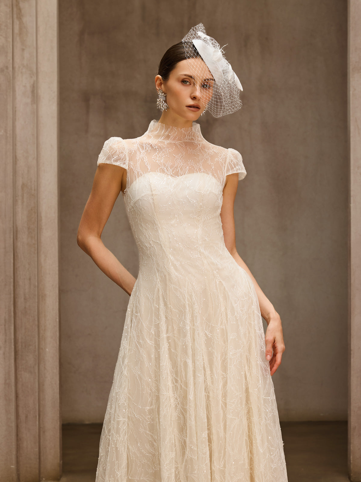 Dyzma Sequin Lace Midi Dress In White