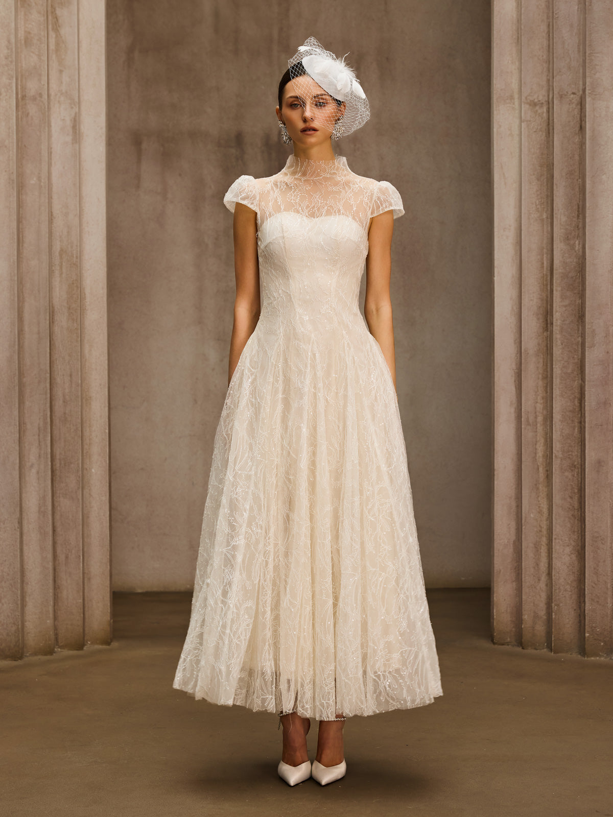 Dyzma Sequin Lace Midi Dress In White