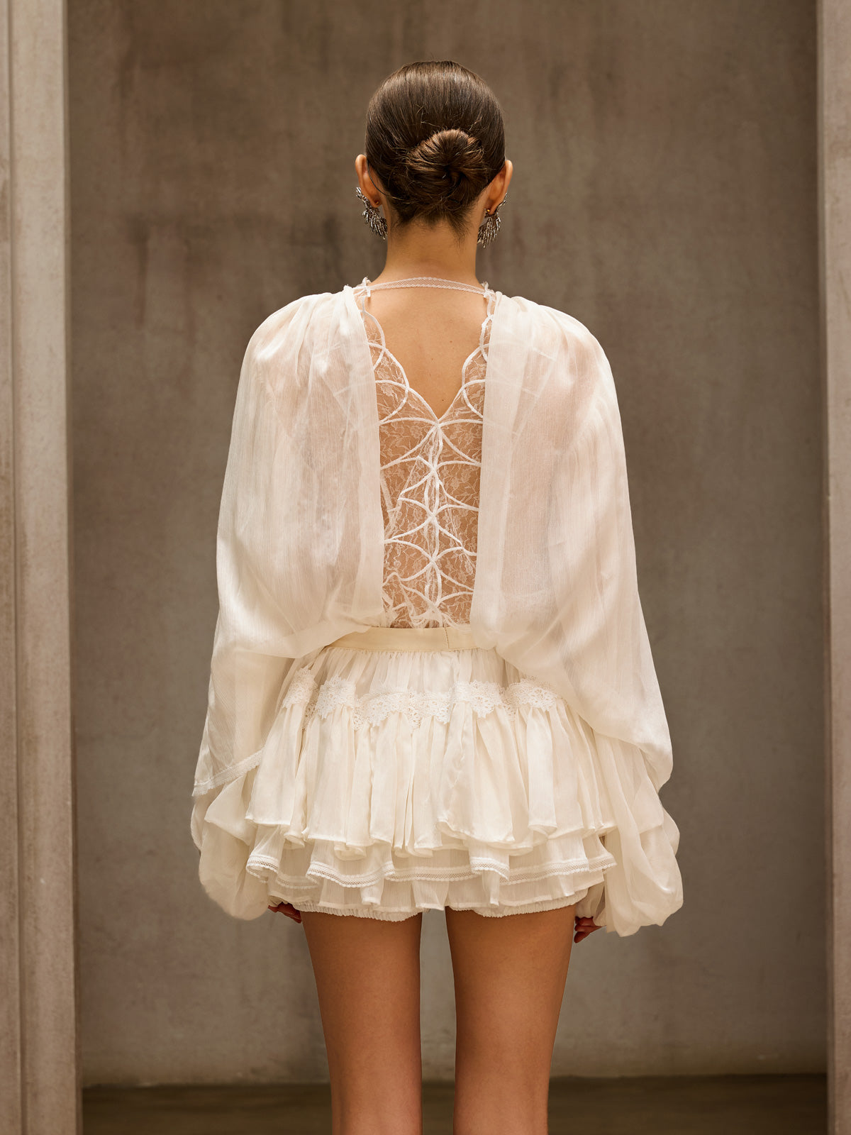 Dzhokar Balloon Sleeve Lace Skirt Set