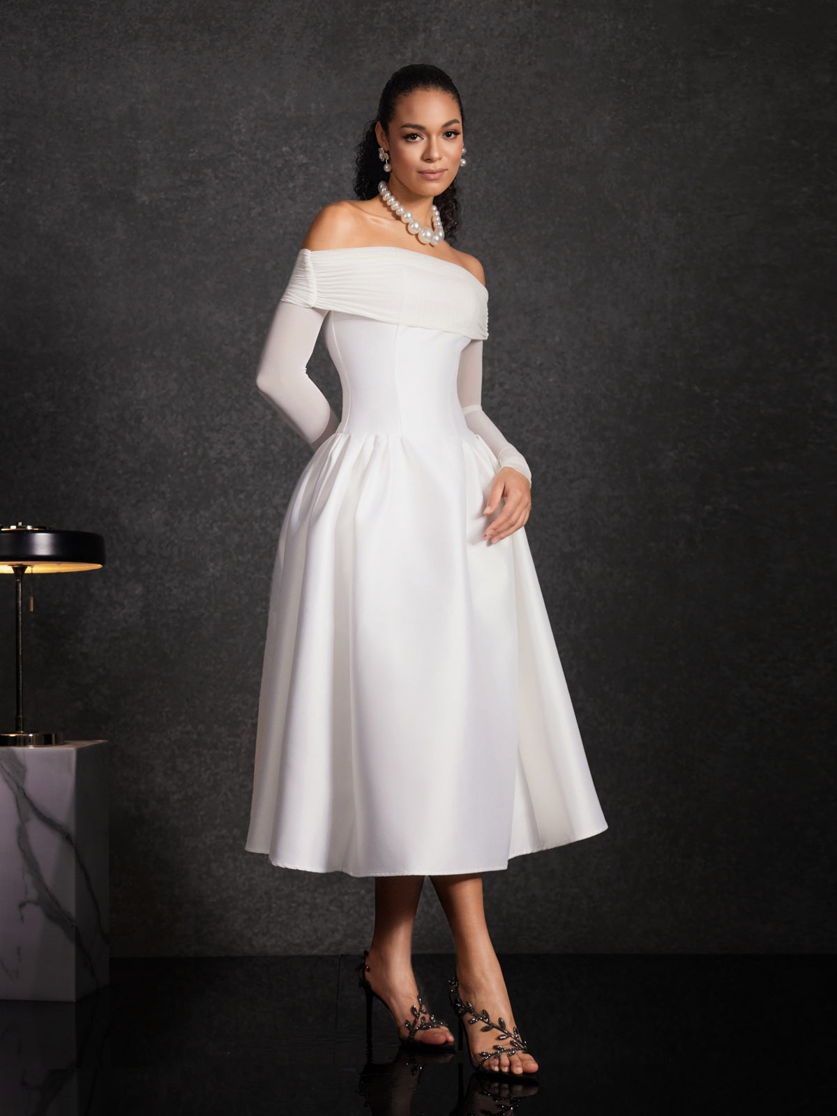Echodar Off Shoulder Satin Midi Dress