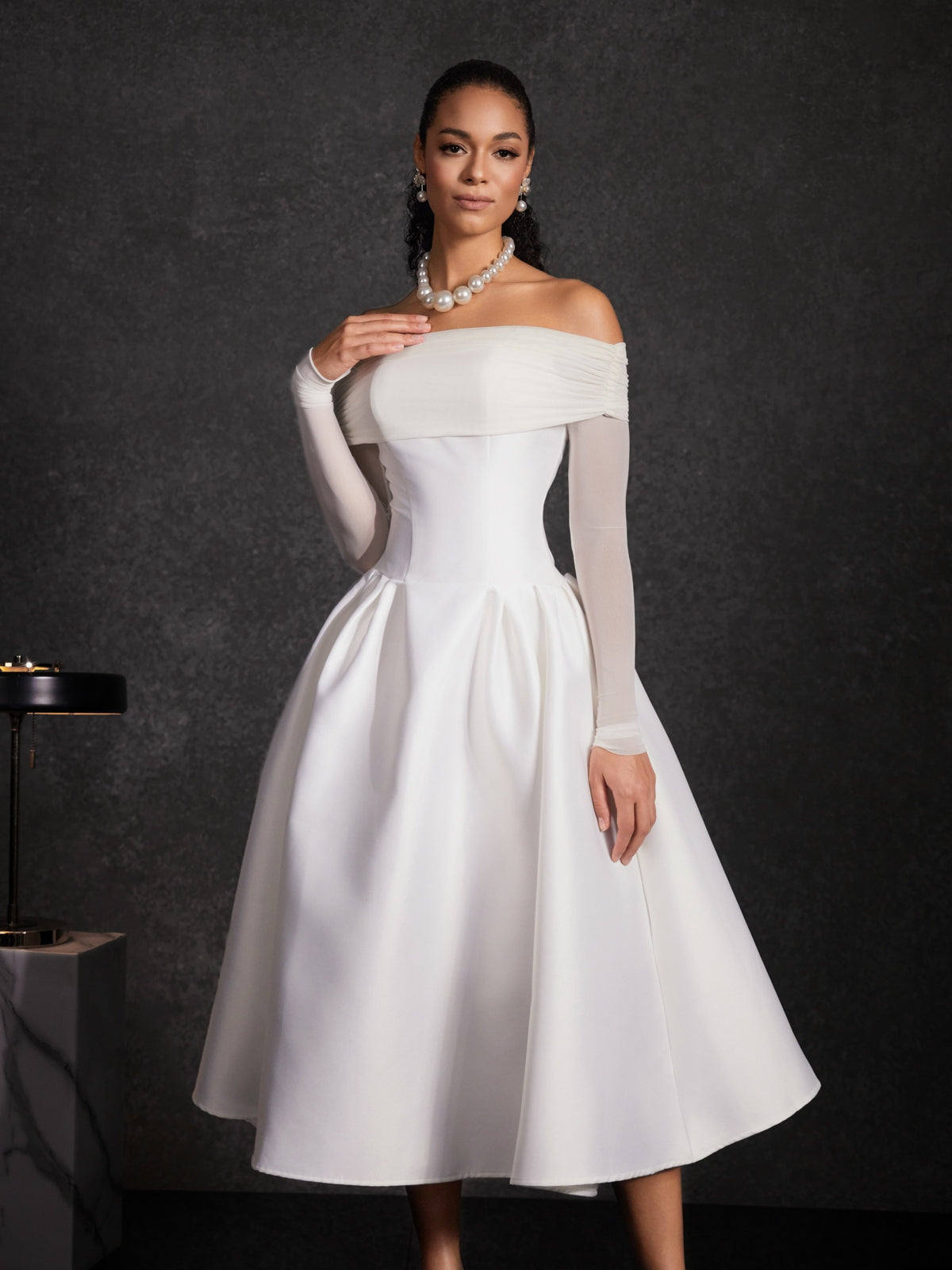 Echodar Off Shoulder Satin Midi Dress