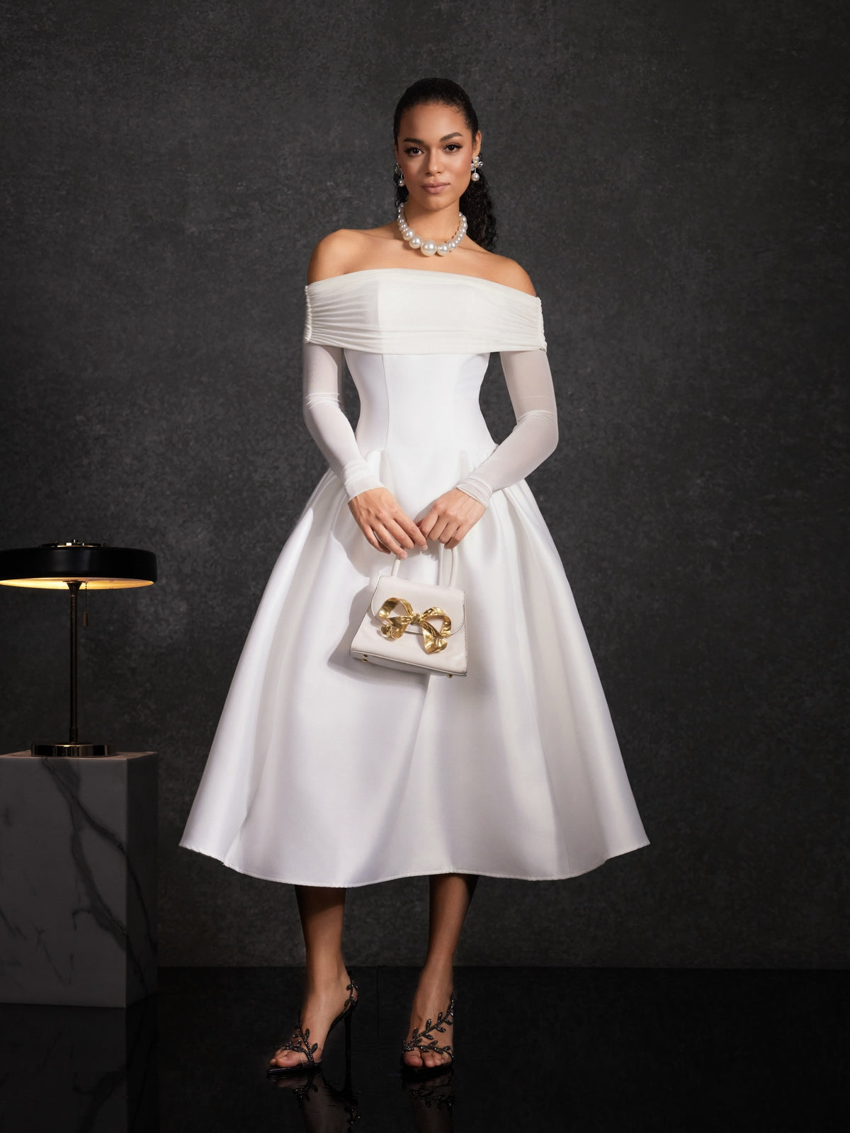 Echodar Off Shoulder Satin Midi Dress