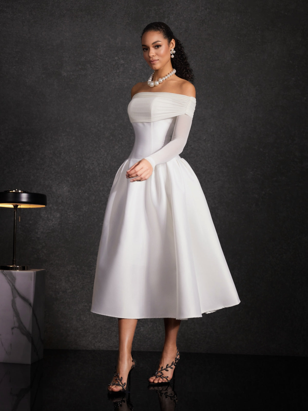 Echodar Off Shoulder Satin Midi Dress