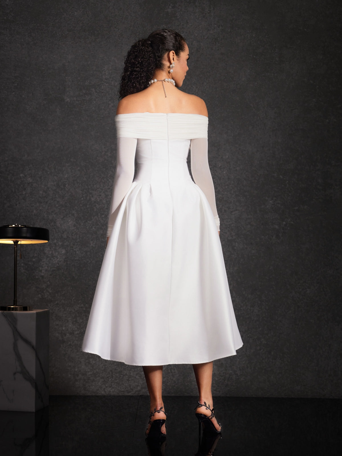 Echodar Off Shoulder Satin Midi Dress