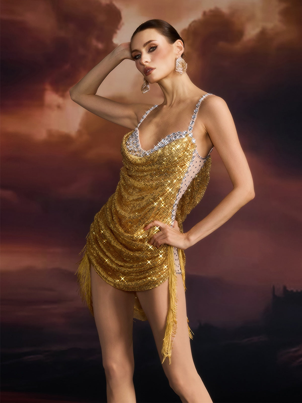 Edythe Spaghetti Crystal Sequin Mini Dress