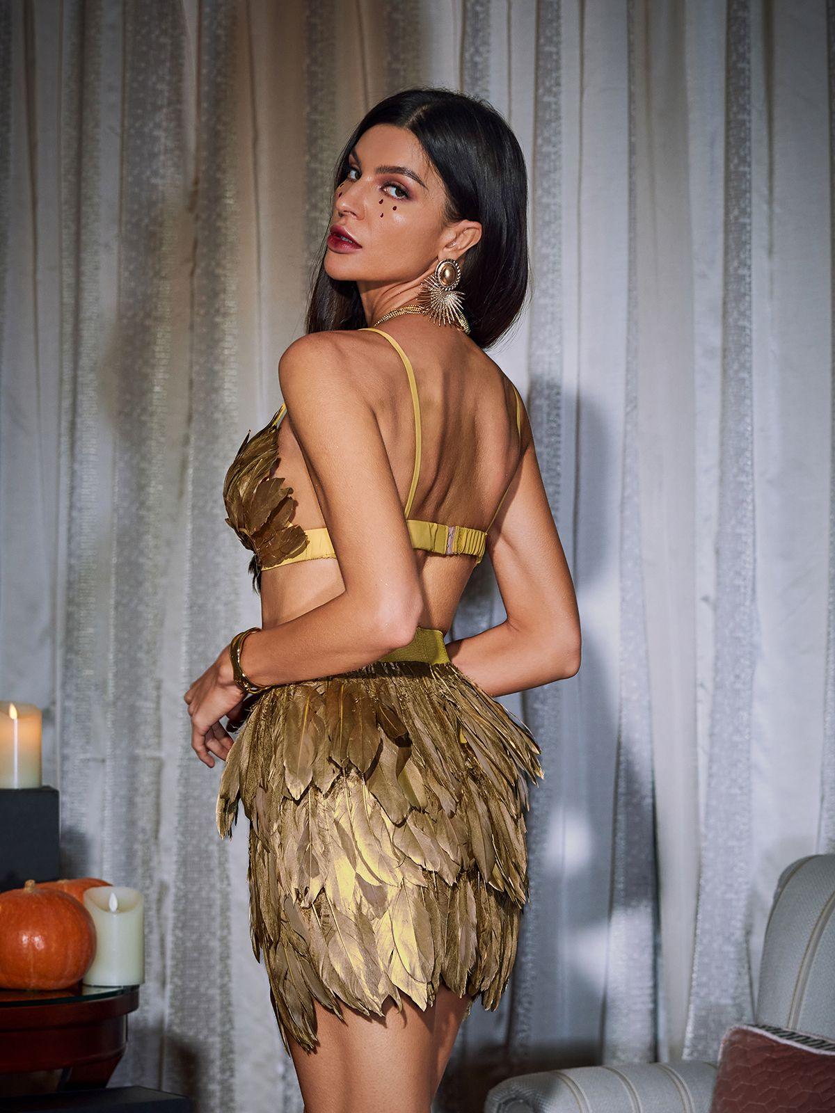 Eir Feather Trimmed Skirt Set