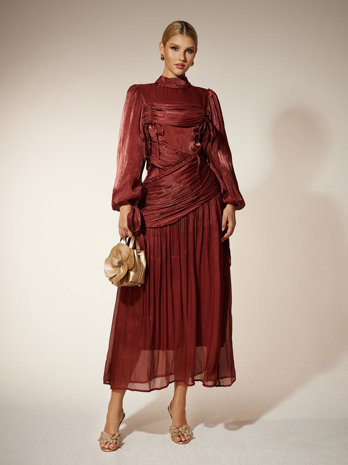 Eivor Puff Sleeve Pleated Maxi Dress