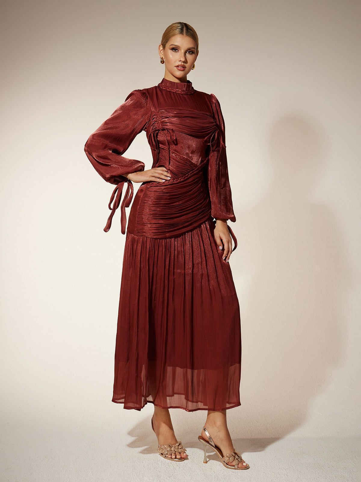 Eivor Puff Sleeve Pleated Maxi Dress