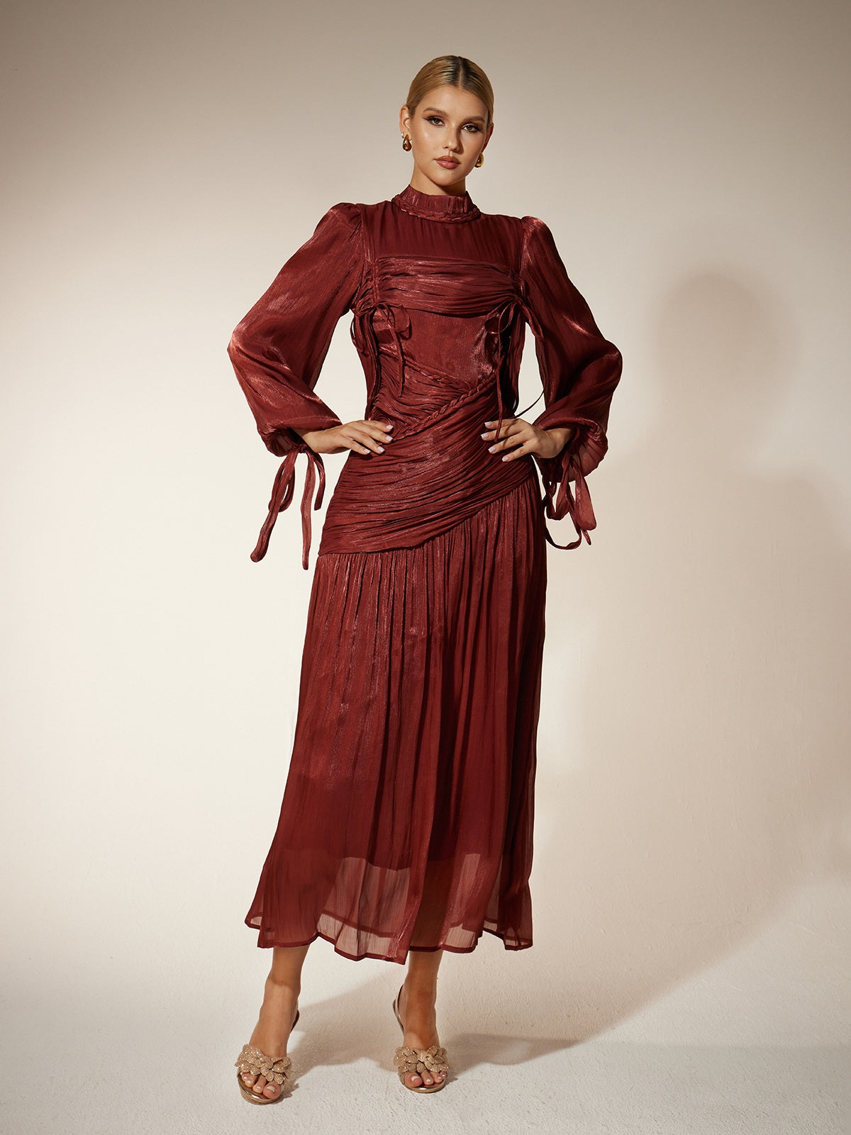 Eivor Puff Sleeve Pleated Maxi Dress