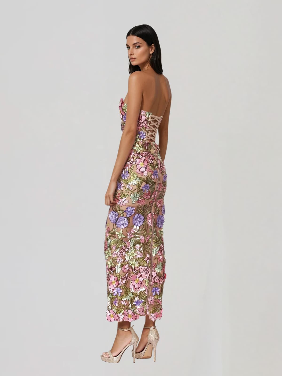 Eldrith Strapless Floral Embroidered Maxi Dress