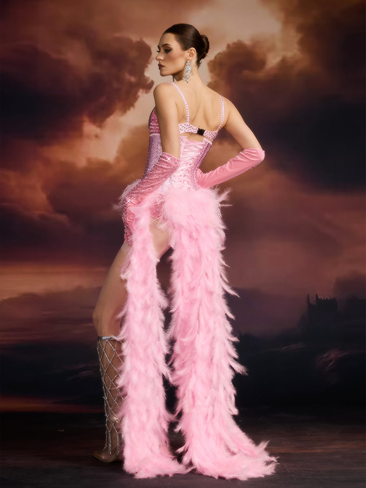 Elfreda Feather Crystal Corset Bikini Set