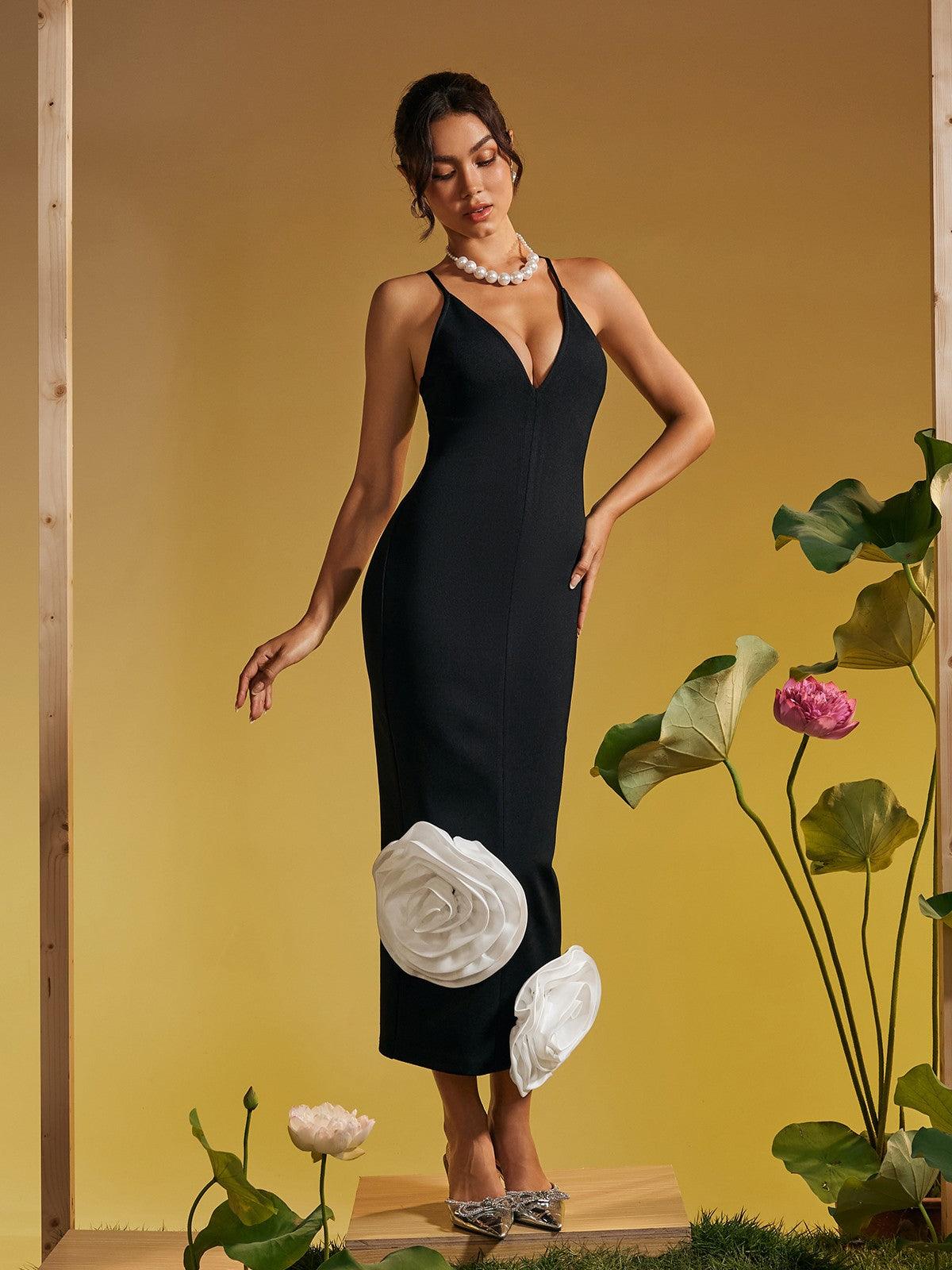 Elihu Spaghetti Flower Bandage Midi Dress