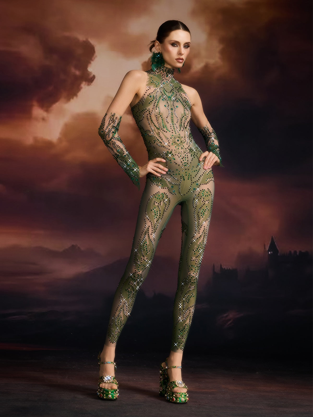 Elisae Sleeveless Rhinestone Jumpsuit