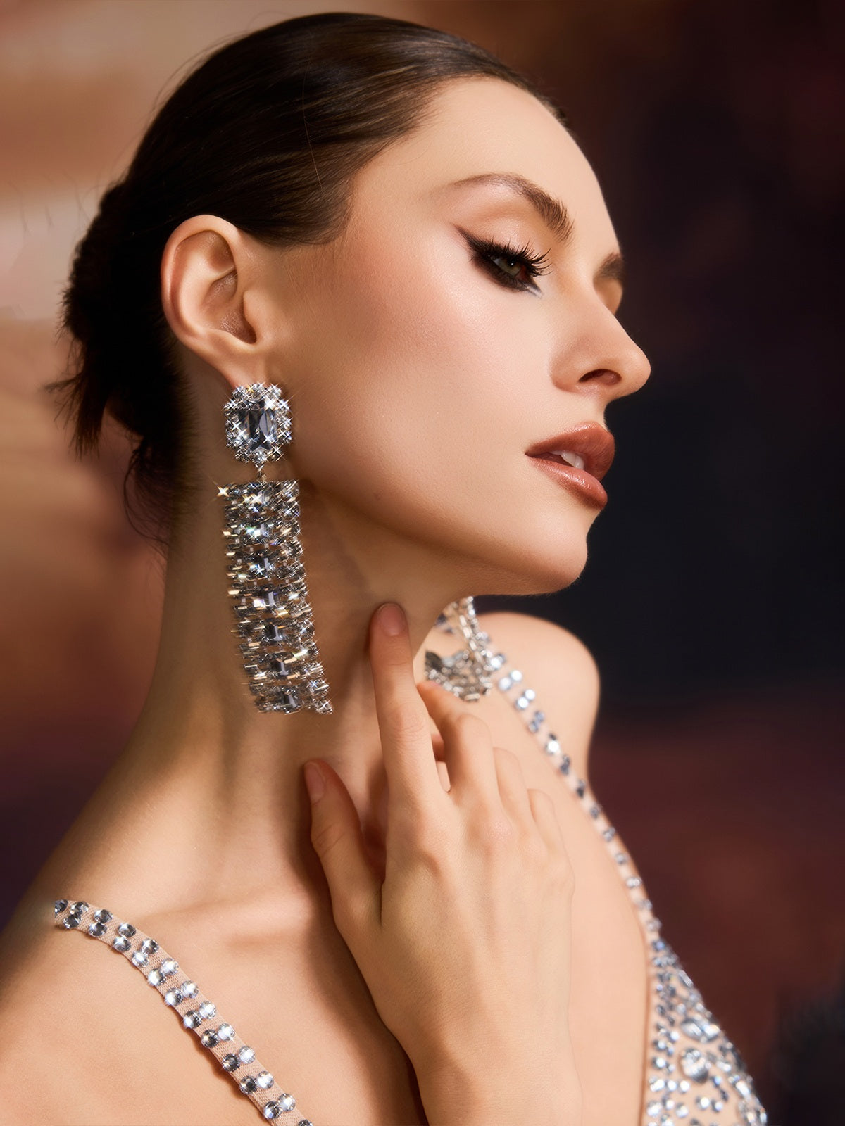 Elizara Rhinestone Fringe Earrings