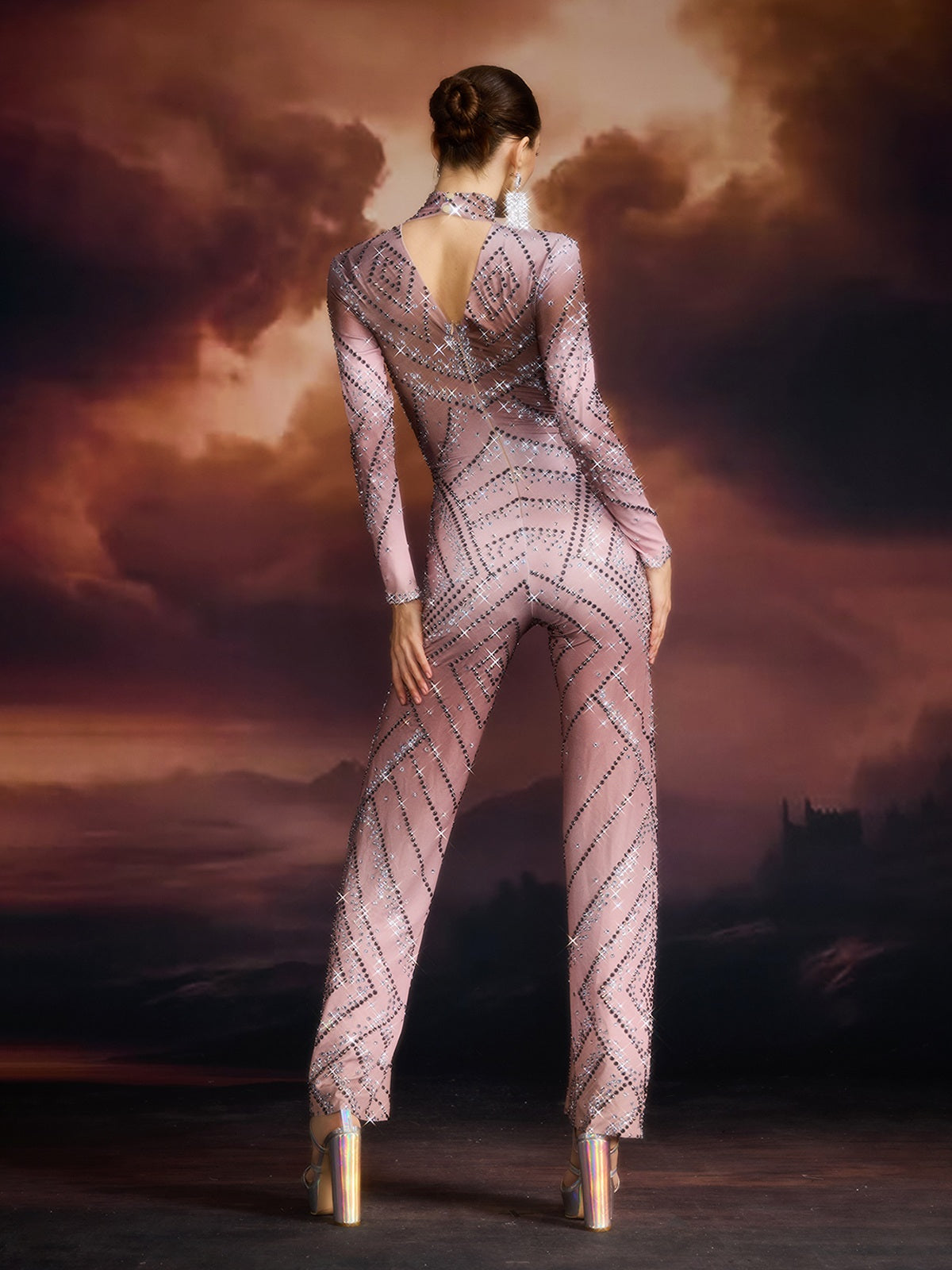Ellavere Long Sleeve Rhinestone Jumpsuit