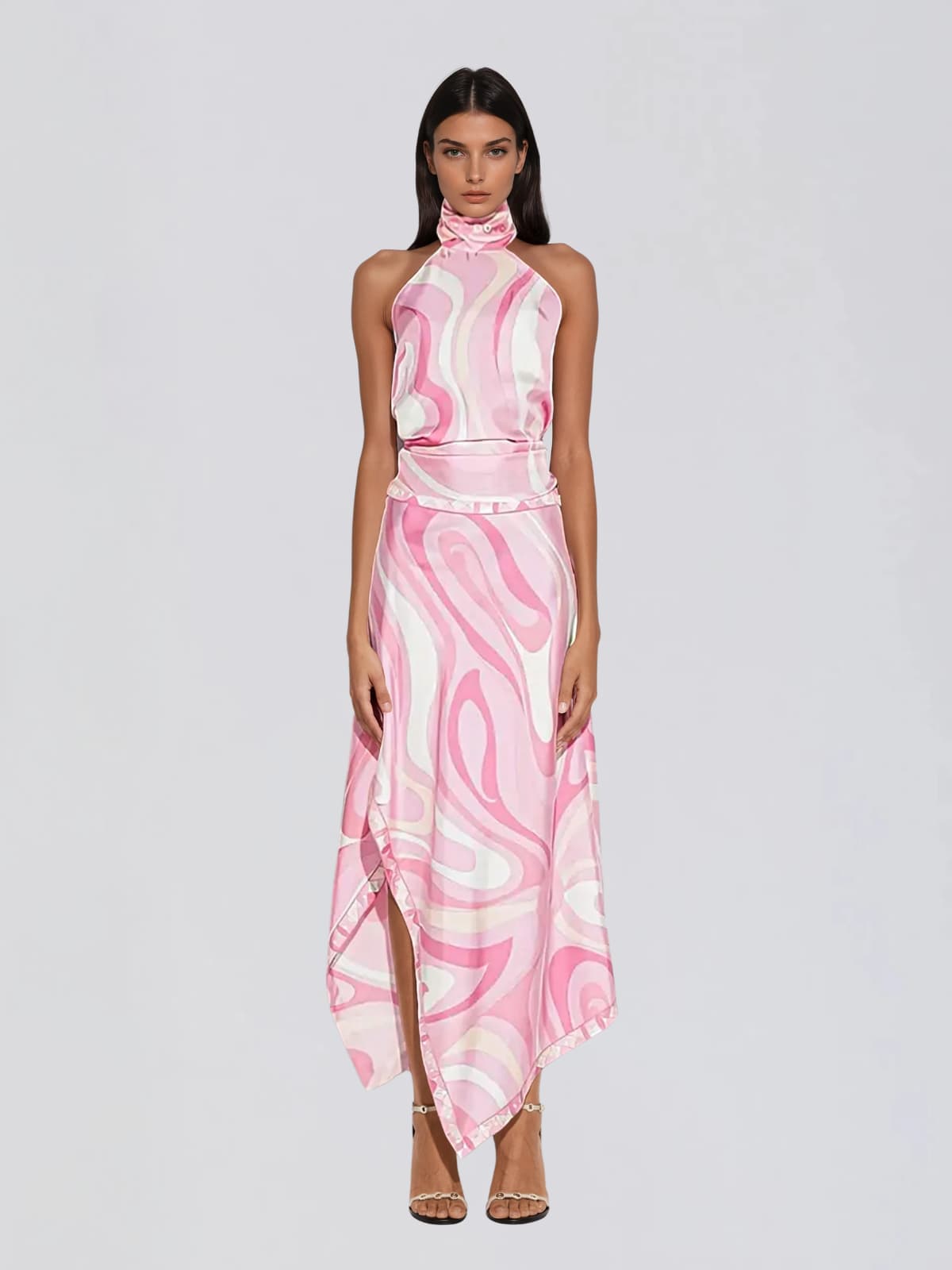 Elnorv  Halterneck Printed Skirt Set