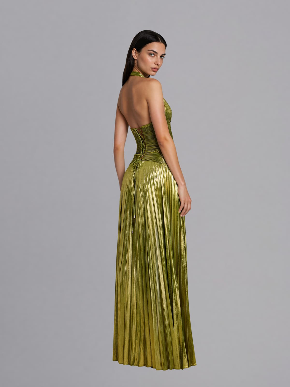 Elvian Halterneck Pleated Split Maxi Dress
