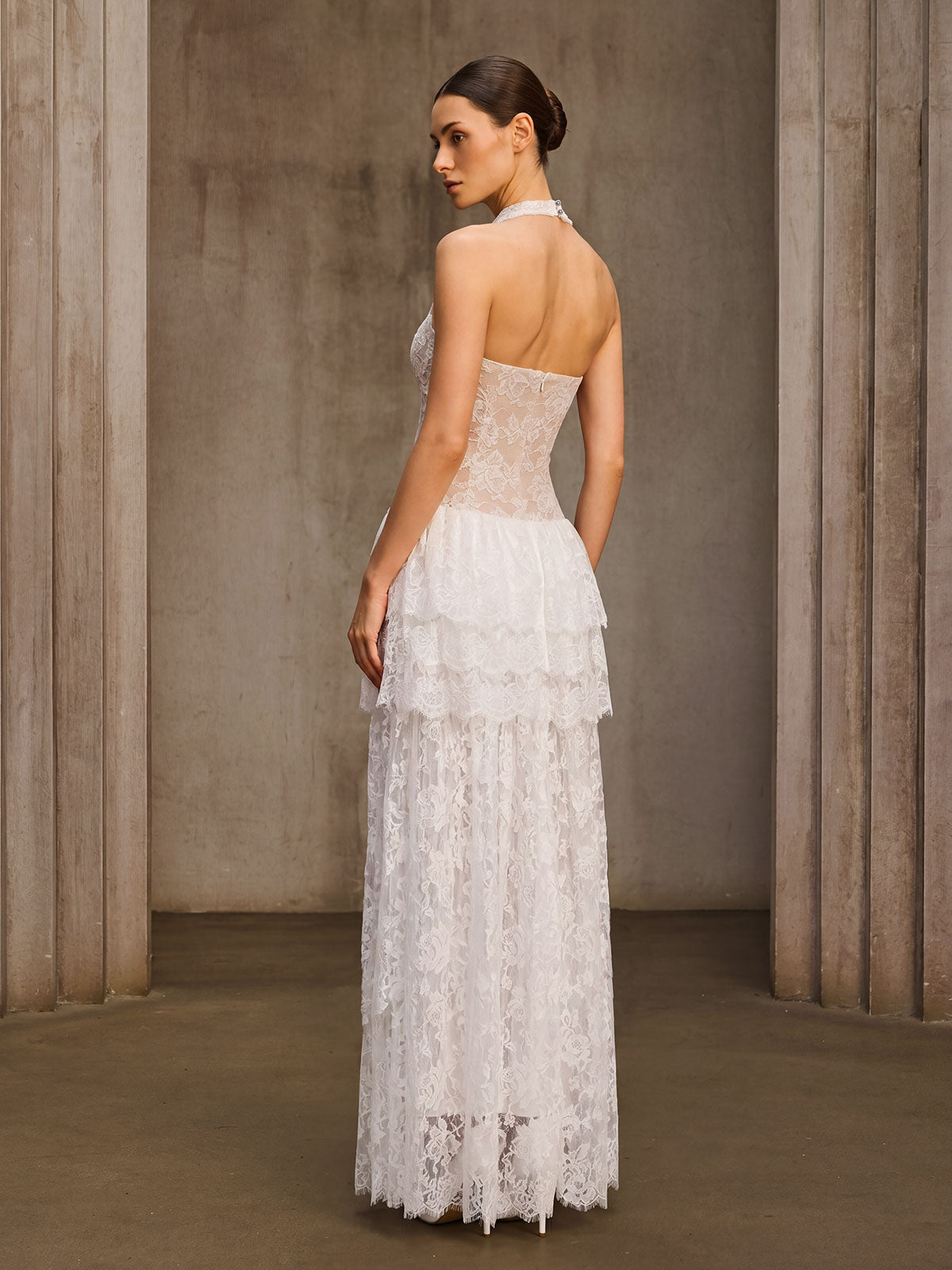 Emiliya Halterneck Lace Tiered Maxi Dress