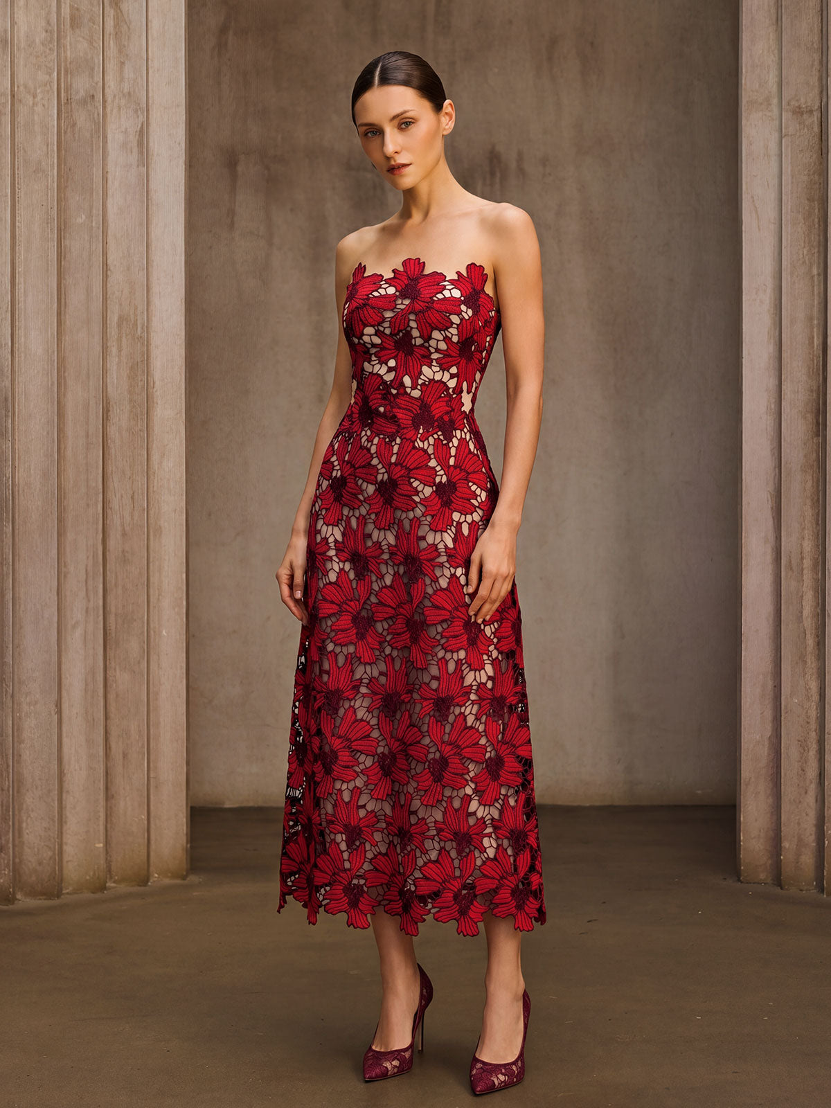 Endelyn Strapless Sequin Floral Midi Dress