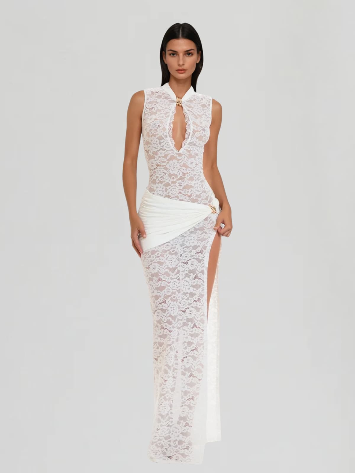 Eustace Sleeveless Lace Maxi Dress In White