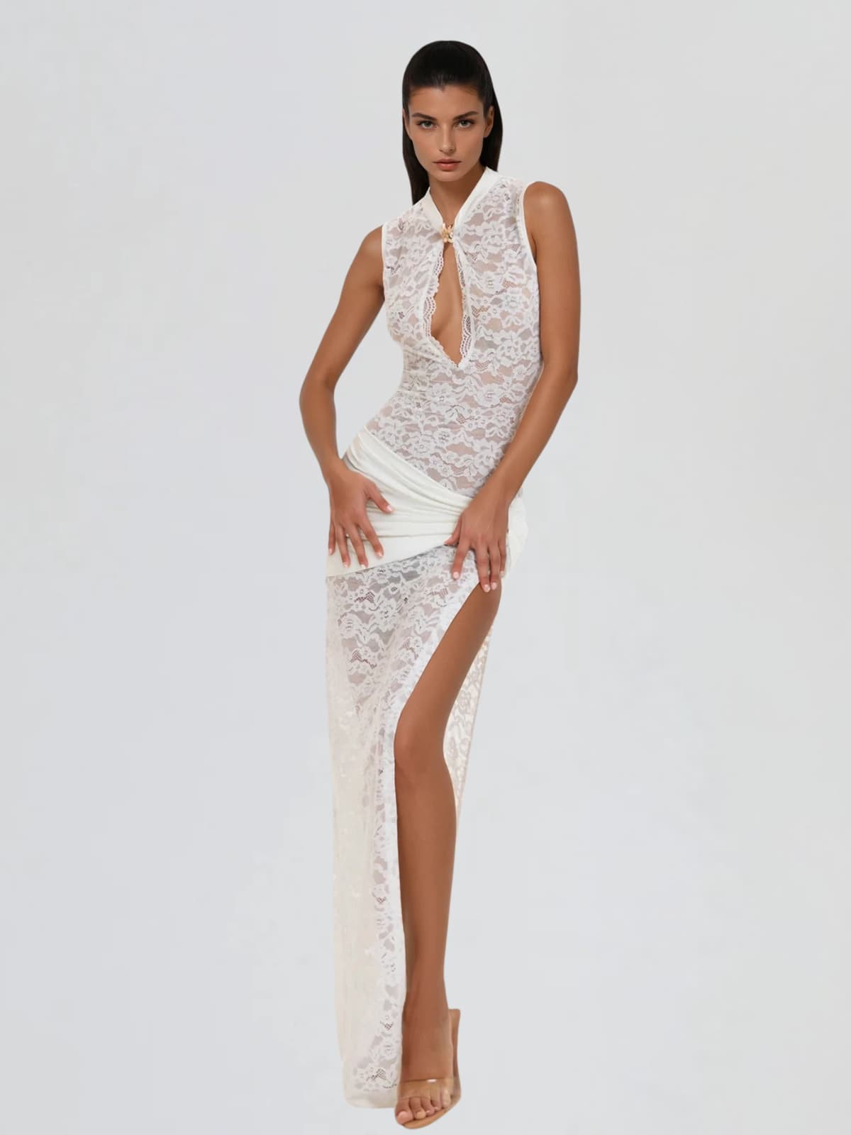 Eustace Sleeveless Lace Maxi Dress In White