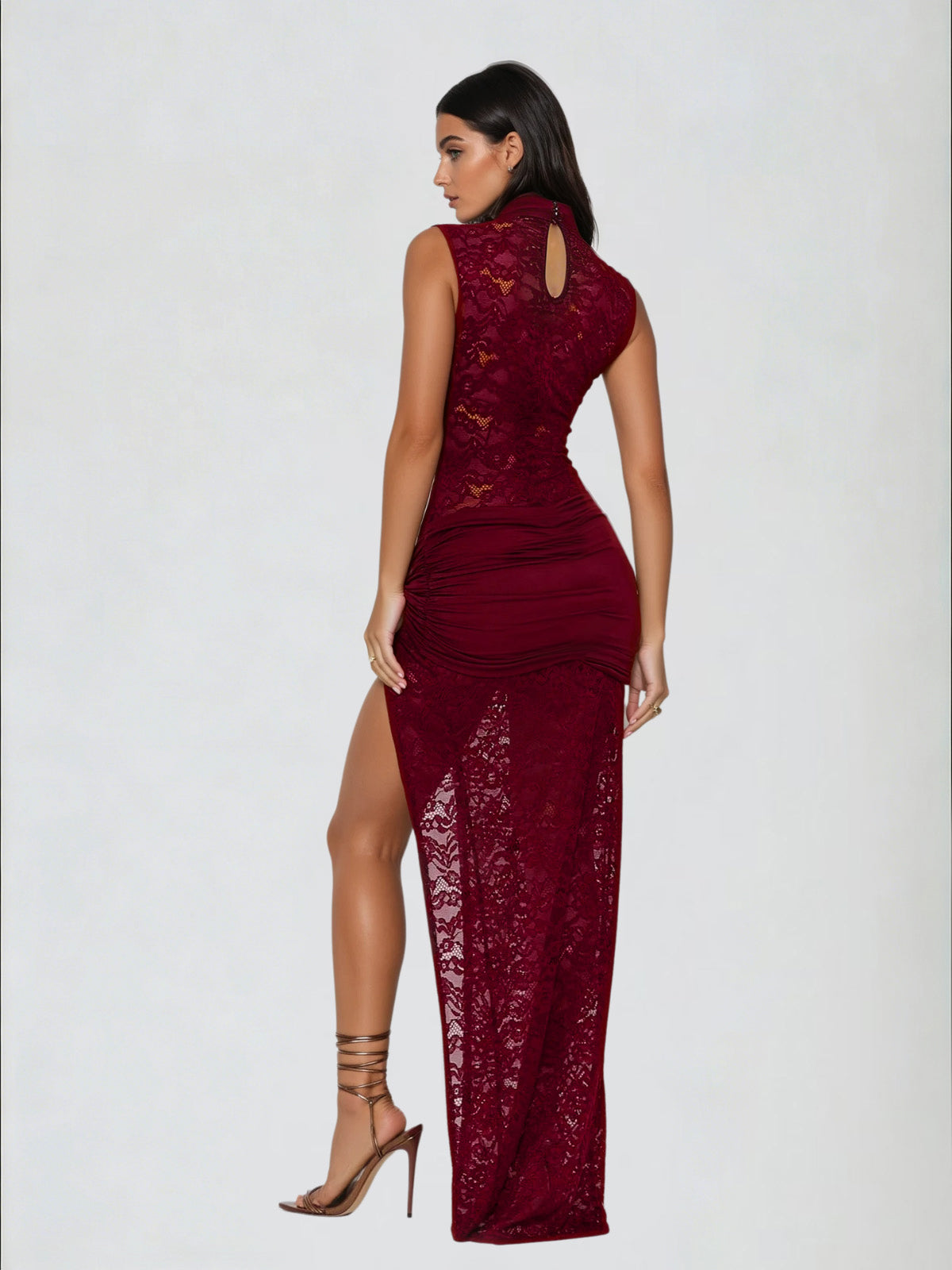 Eustace Sleeveless Lace Maxi Dress In Wine