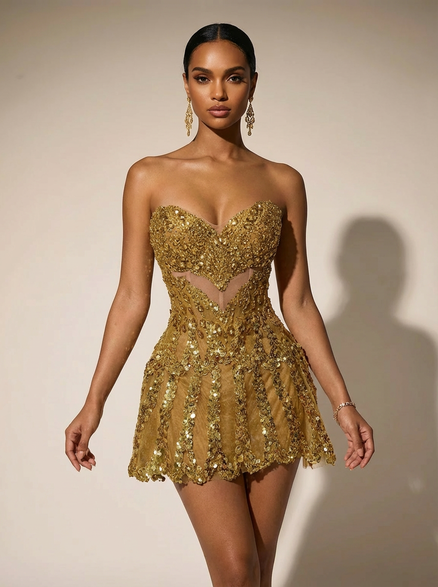 Evarian Strapless Corset Crystal Mini Dress