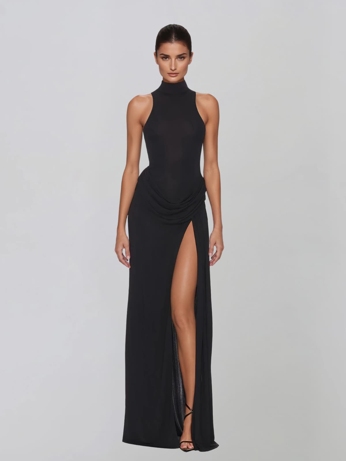 Exanthis High Neck Draped Split In Black