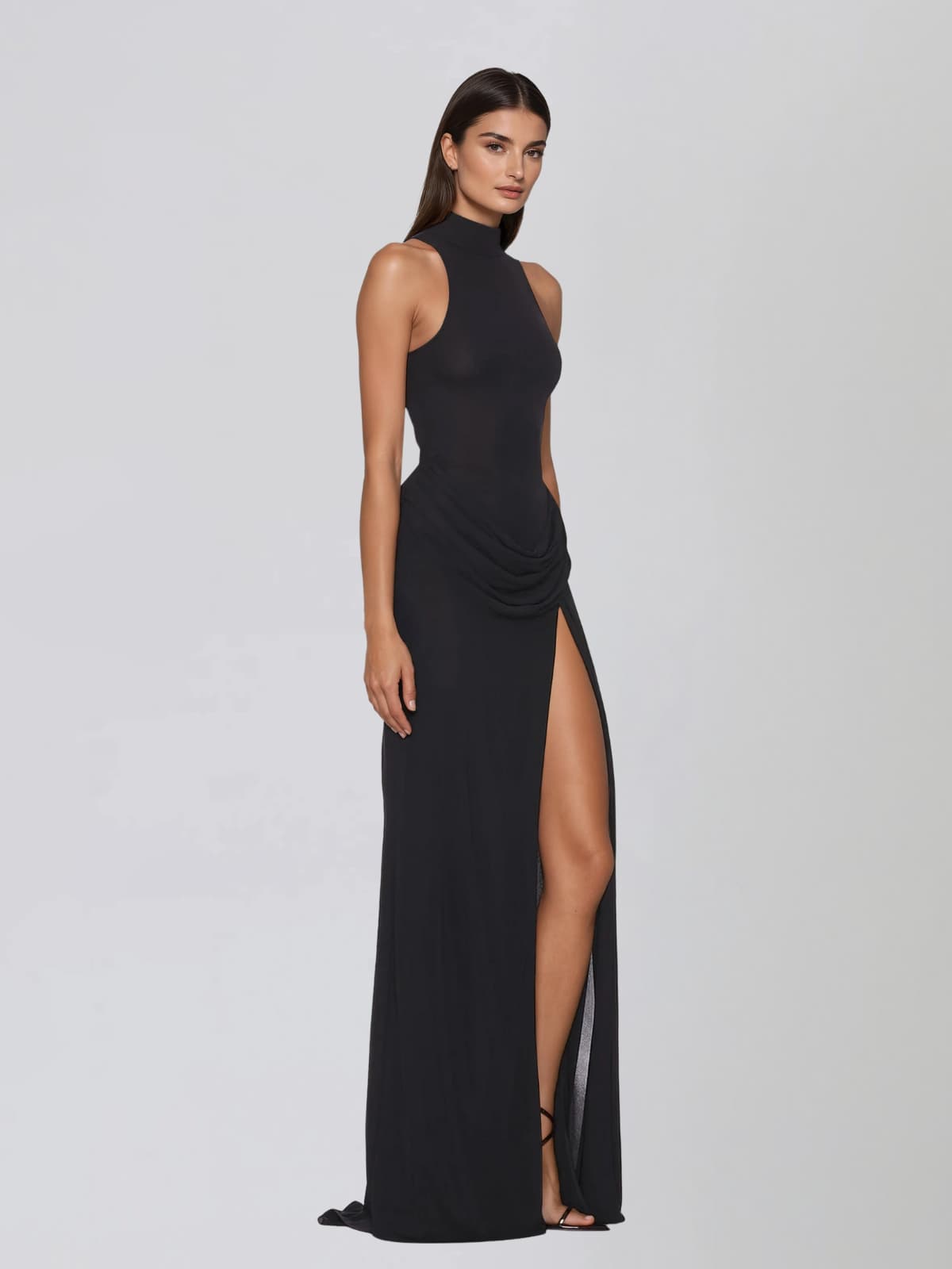 Exanthis High Neck Draped Split In Black