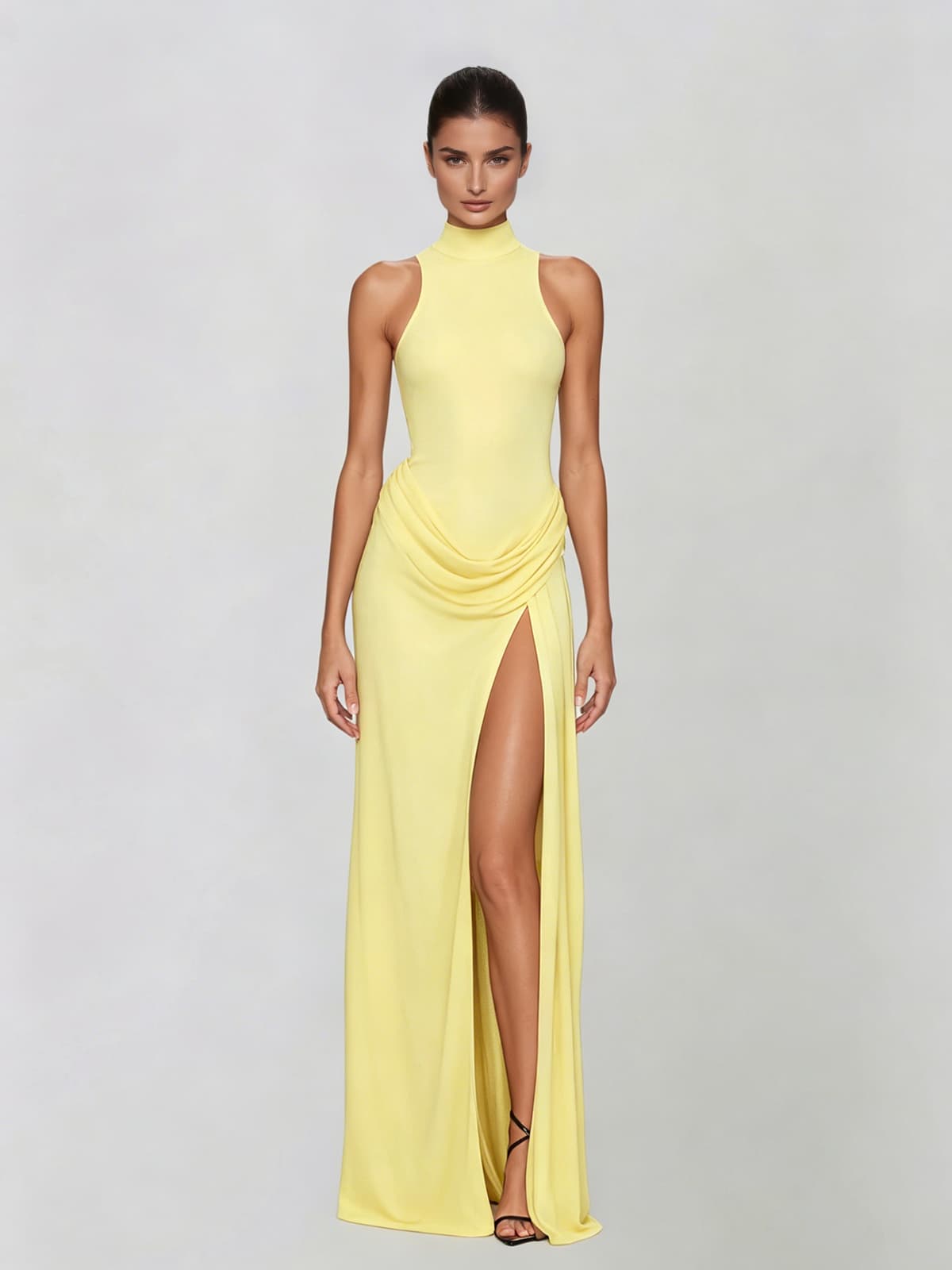 Exanthis High Neck Draped Split In Yellow