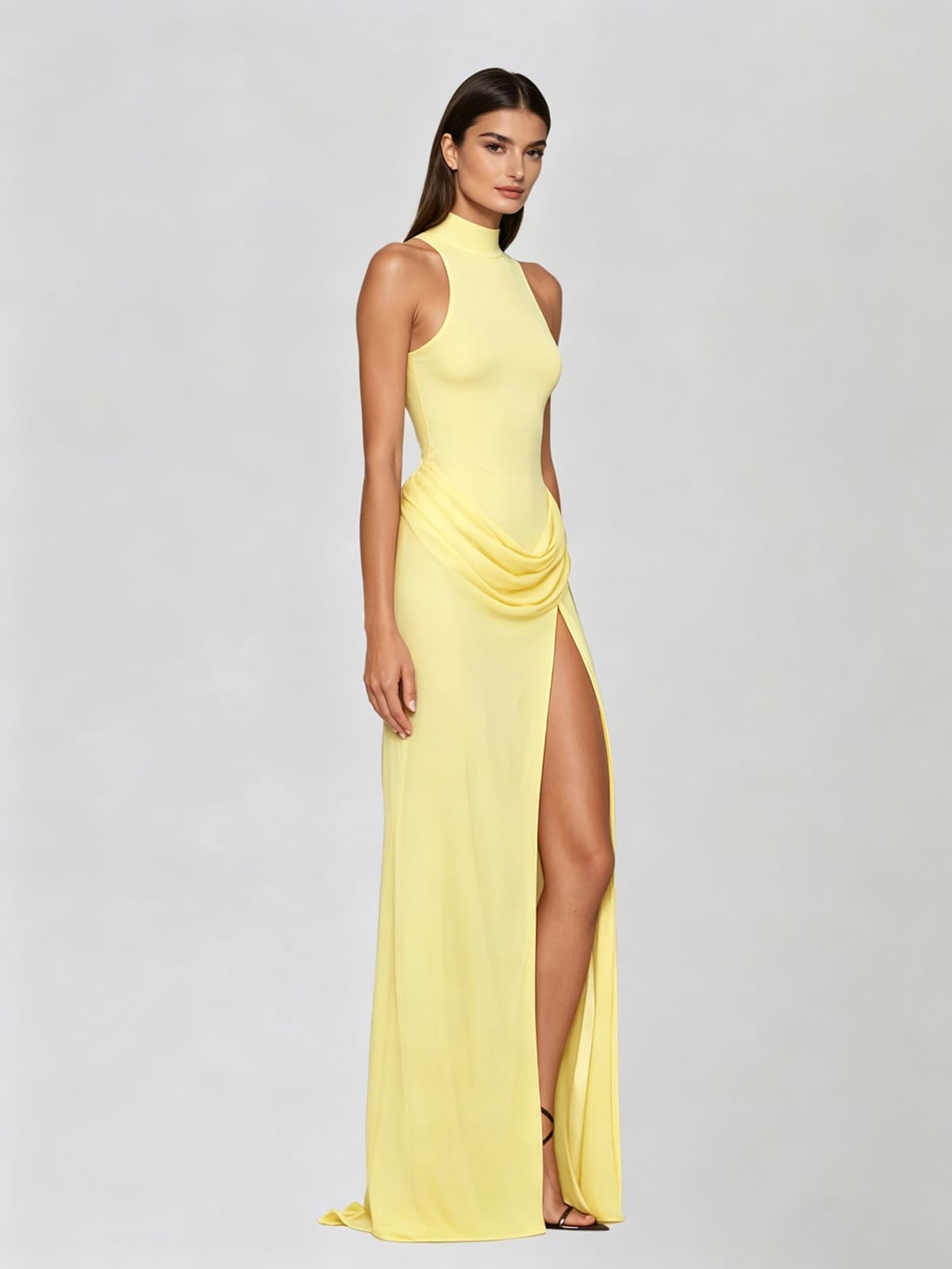 Exanthis High Neck Draped Split In Yellow