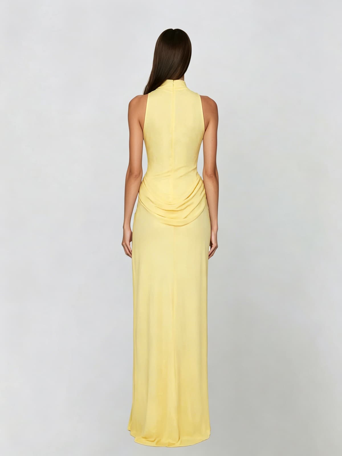 Exanthis High Neck Draped Split In Yellow
