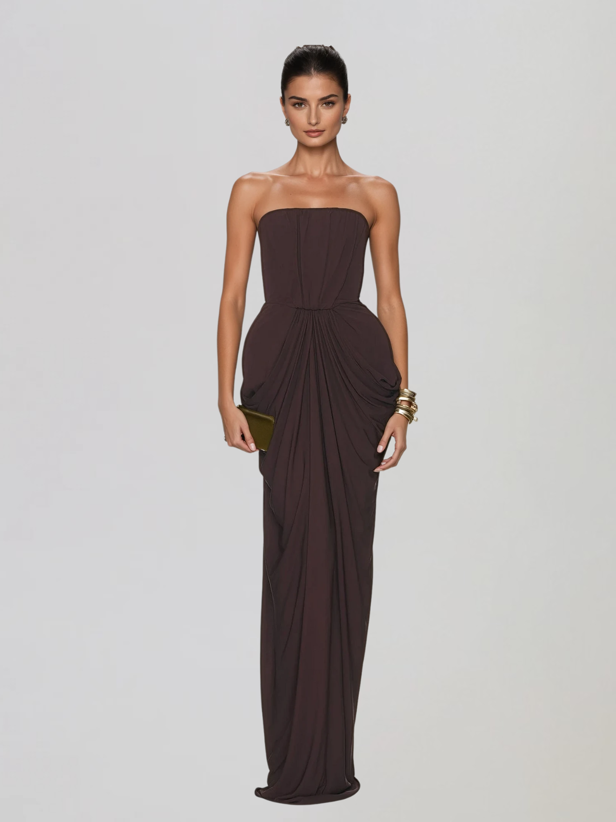 Exavory Strapless Ruched Maxi Dress