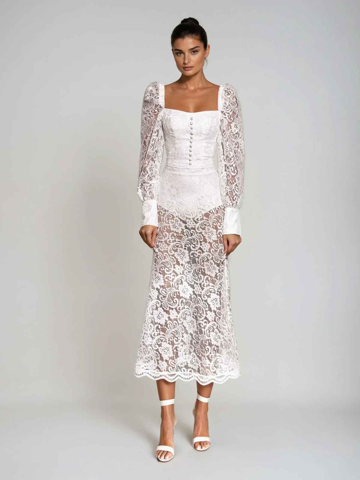 Execron Long Sleeve Lace Floral Dress Set