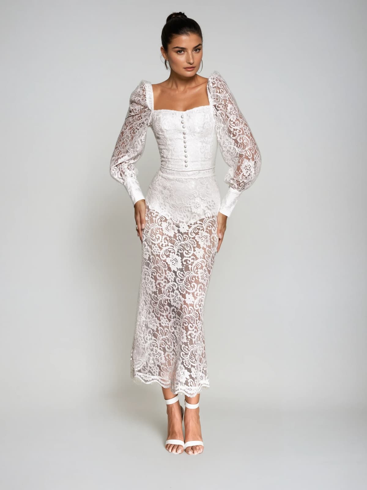 Execron Long Sleeve Lace Floral Dress Set