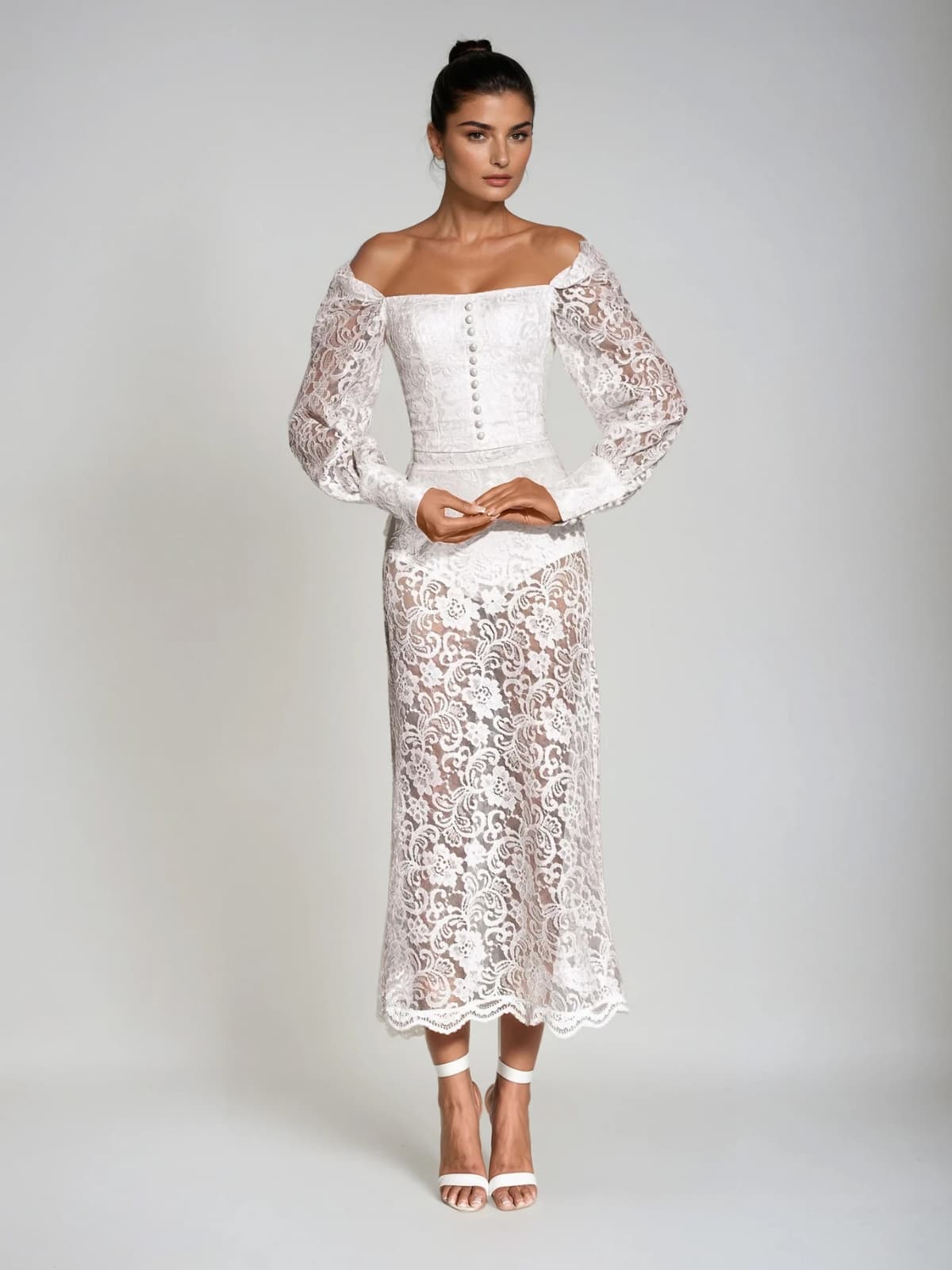 Execron Long Sleeve Lace Floral Dress Set
