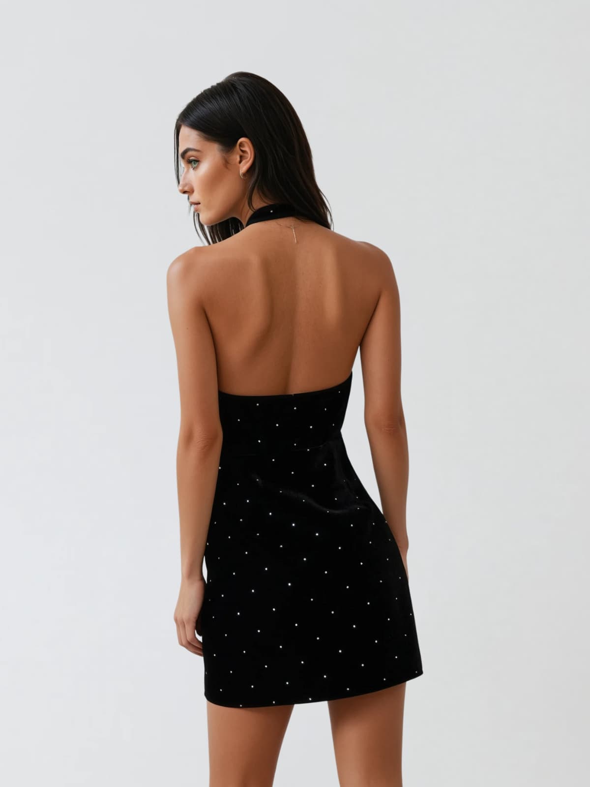 Exoplanix Halterneck Rhinestone Bow Mini Dress